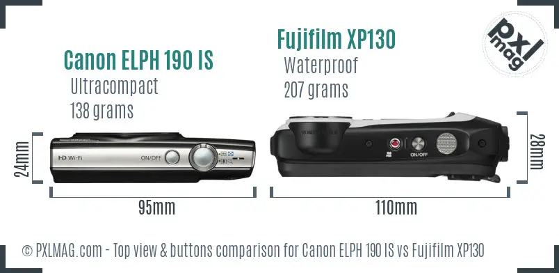 Canon ELPH 190 IS vs Fujifilm XP130 top view buttons comparison