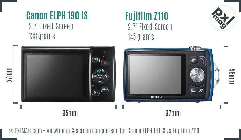 Canon ELPH 190 IS vs Fujifilm Z110 Screen and Viewfinder comparison
