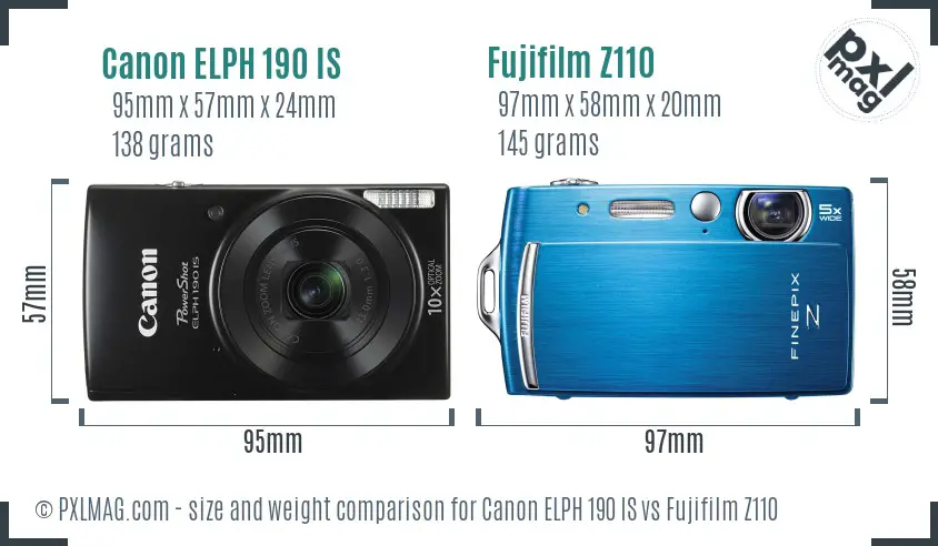 Canon ELPH 190 IS vs Fujifilm Z110 size comparison