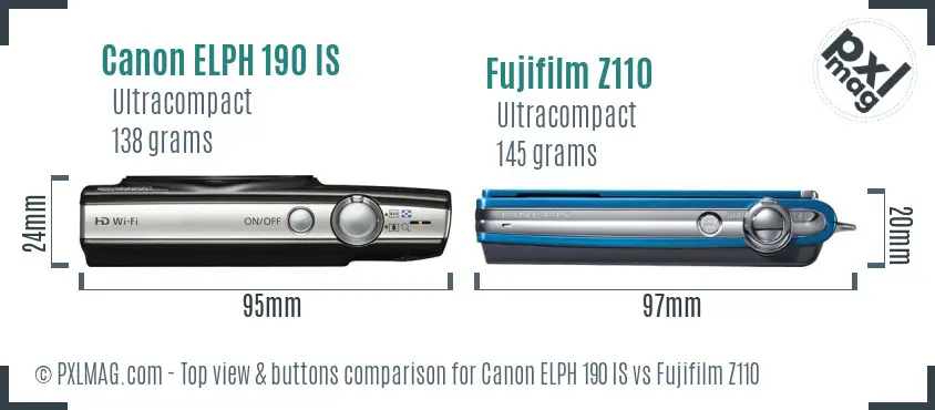 Canon ELPH 190 IS vs Fujifilm Z110 top view buttons comparison