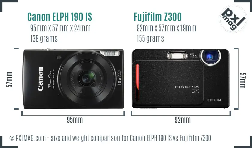 Canon ELPH 190 IS vs Fujifilm Z300 size comparison