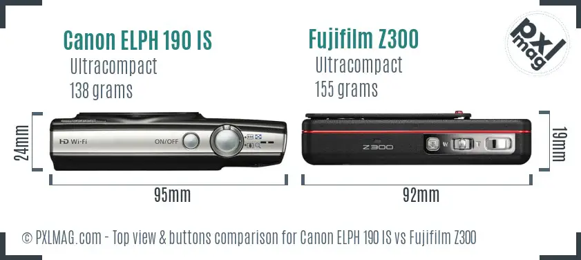Canon ELPH 190 IS vs Fujifilm Z300 top view buttons comparison