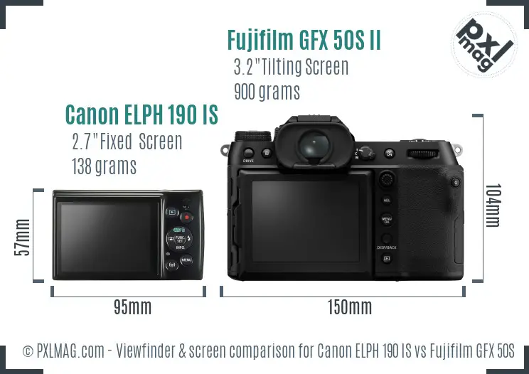 Canon ELPH 190 IS vs Fujifilm GFX 50S II Screen and Viewfinder comparison