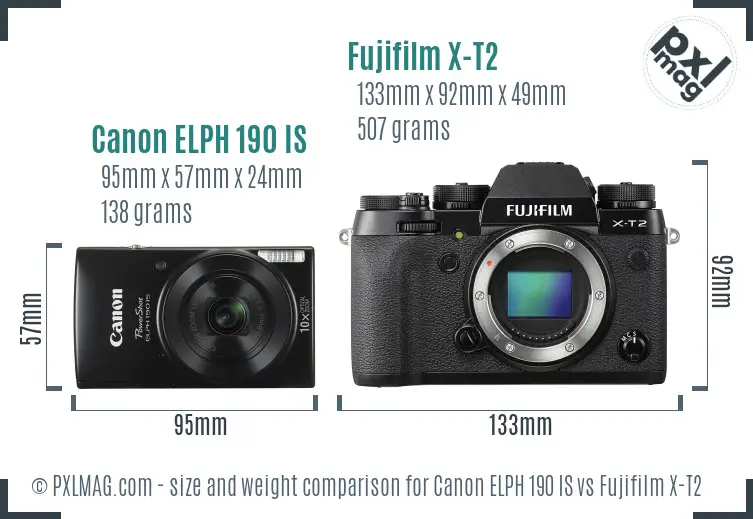 Canon ELPH 190 IS vs Fujifilm X-T2 size comparison
