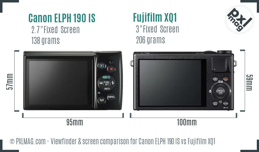 Canon ELPH 190 IS vs Fujifilm XQ1 Screen and Viewfinder comparison