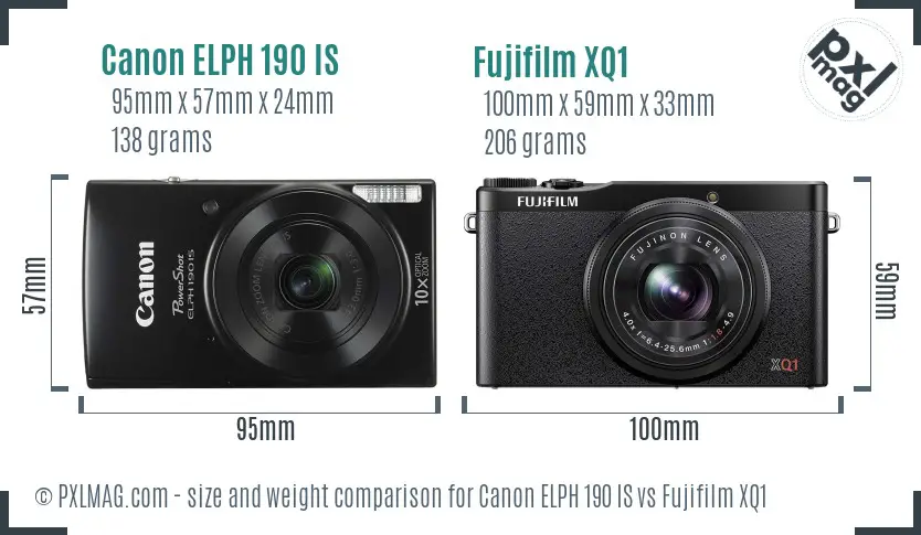 Canon ELPH 190 IS vs Fujifilm XQ1 size comparison
