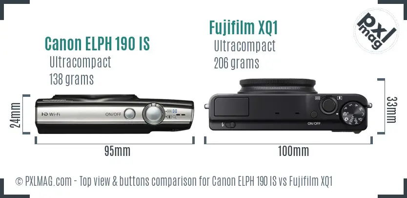 Canon ELPH 190 IS vs Fujifilm XQ1 top view buttons comparison