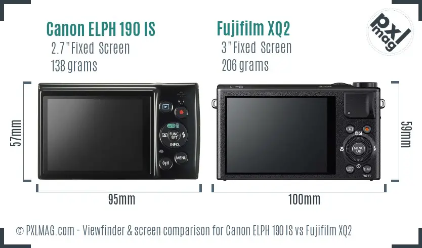 Canon ELPH 190 IS vs Fujifilm XQ2 Screen and Viewfinder comparison