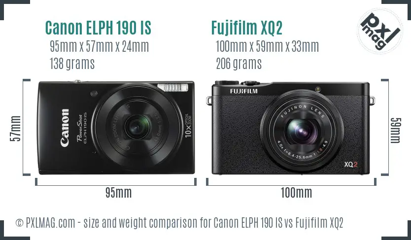 Canon ELPH 190 IS vs Fujifilm XQ2 size comparison