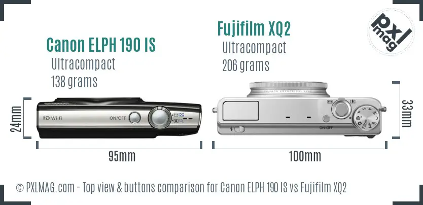 Canon ELPH 190 IS vs Fujifilm XQ2 top view buttons comparison