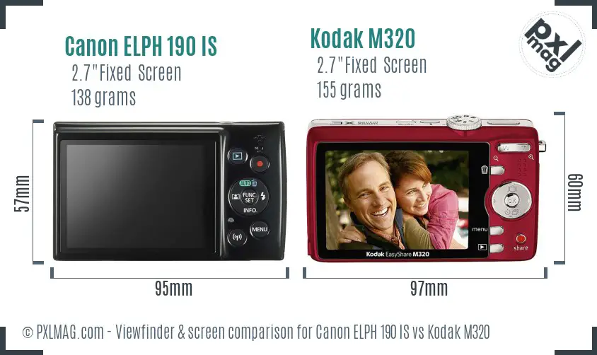 Canon ELPH 190 IS vs Kodak M320 Screen and Viewfinder comparison