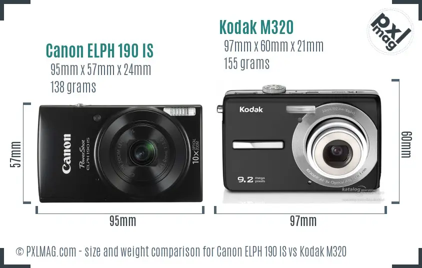 Canon ELPH 190 IS vs Kodak M320 size comparison