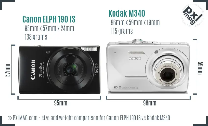 Canon ELPH 190 IS vs Kodak M340 size comparison