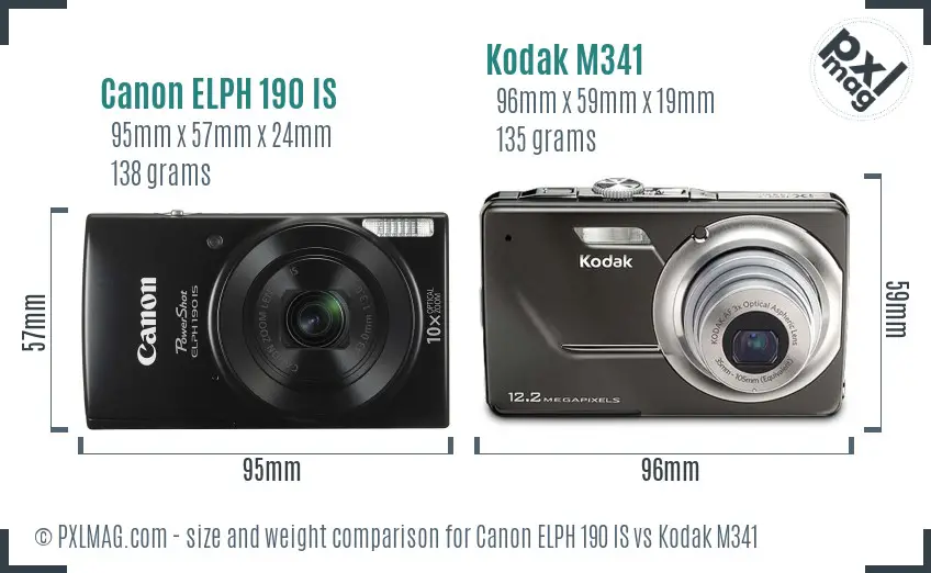 Canon ELPH 190 IS vs Kodak M341 size comparison