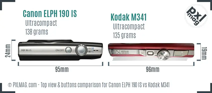 Canon ELPH 190 IS vs Kodak M341 top view buttons comparison