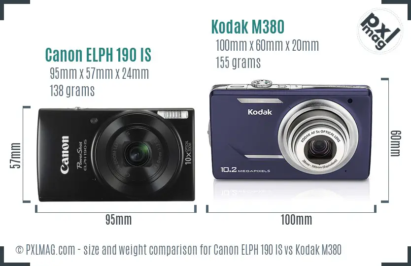 Canon ELPH 190 IS vs Kodak M380 size comparison