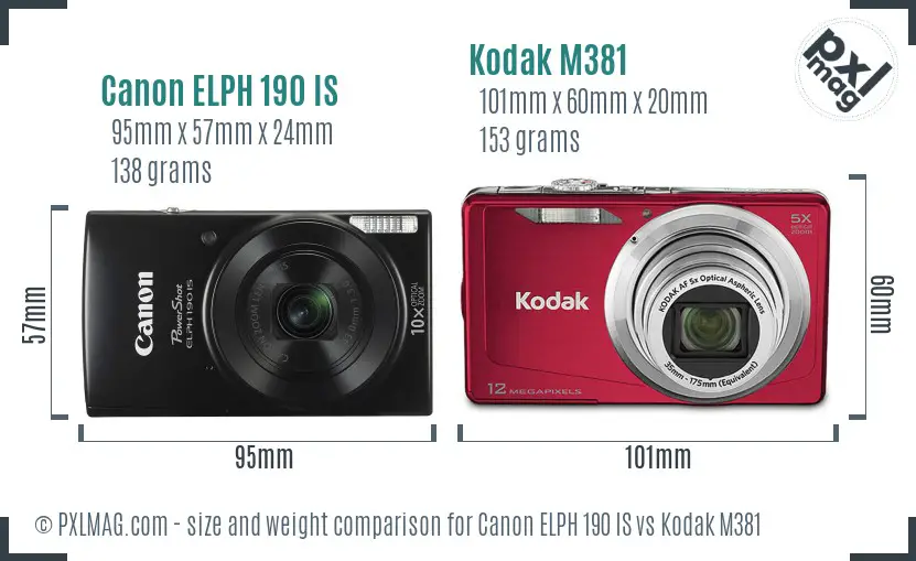 Canon ELPH 190 IS vs Kodak M381 size comparison