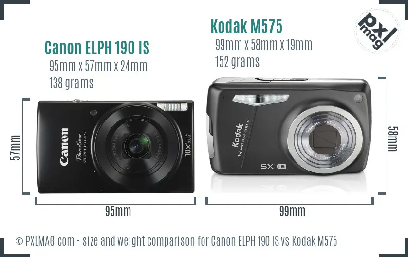 Canon ELPH 190 IS vs Kodak M575 size comparison