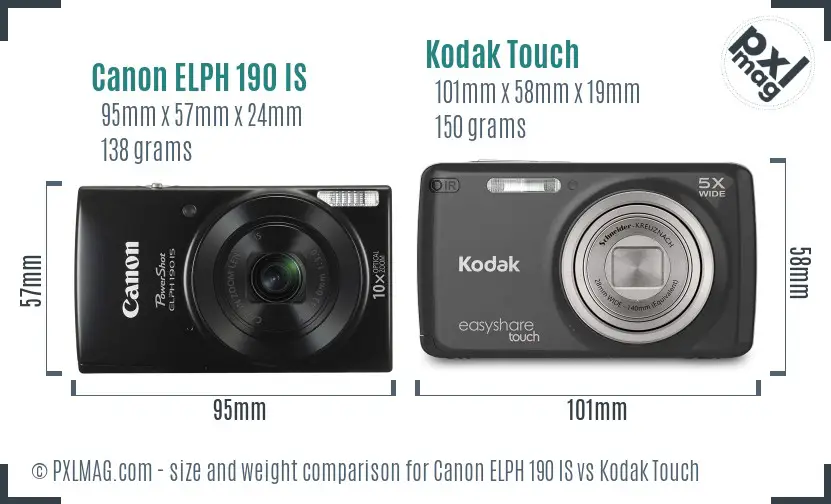Canon ELPH 190 IS vs Kodak Touch size comparison