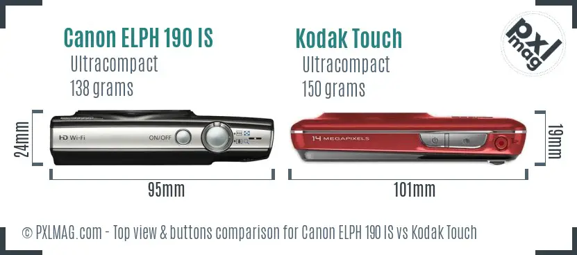 Canon ELPH 190 IS vs Kodak Touch top view buttons comparison