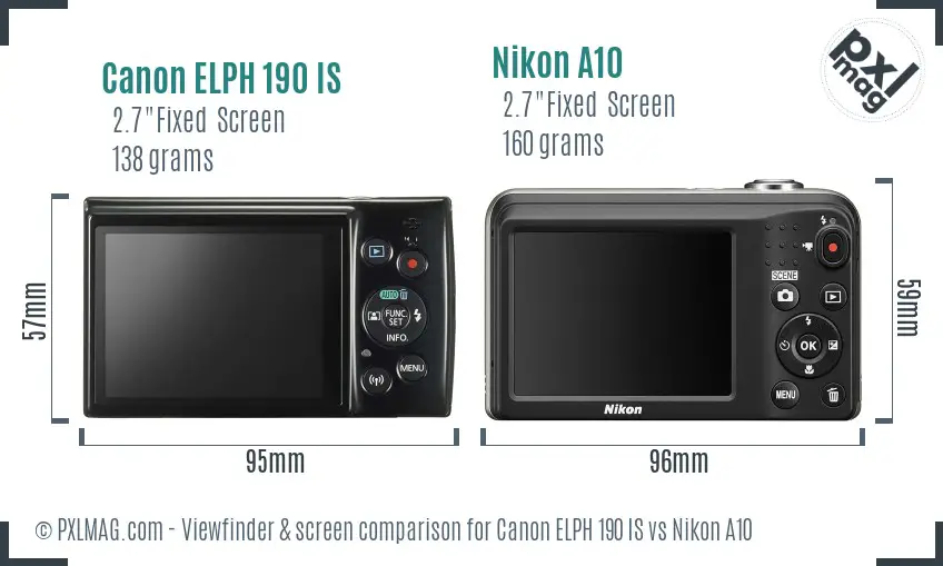 Canon ELPH 190 IS vs Nikon A10 Screen and Viewfinder comparison