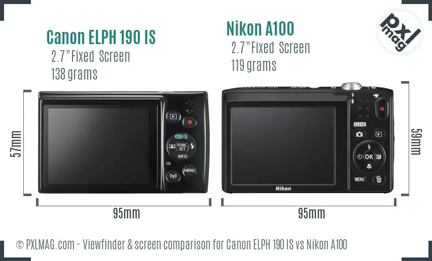 Canon ELPH 190 IS vs Nikon A100 Screen and Viewfinder comparison