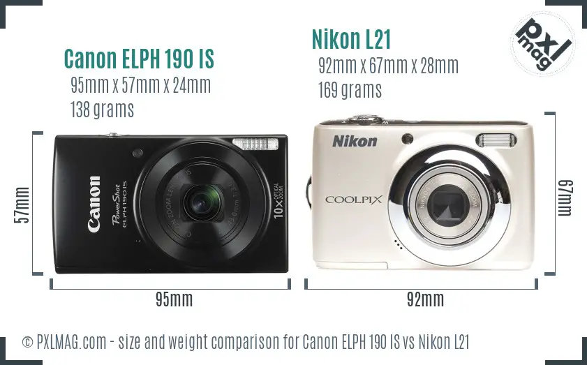 Canon ELPH 190 IS vs Nikon L21 size comparison