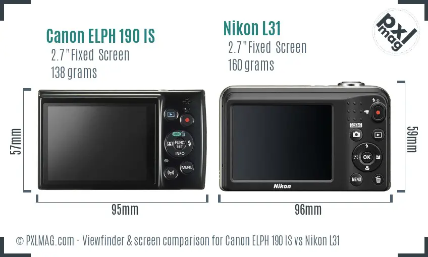 Canon ELPH 190 IS vs Nikon L31 Screen and Viewfinder comparison