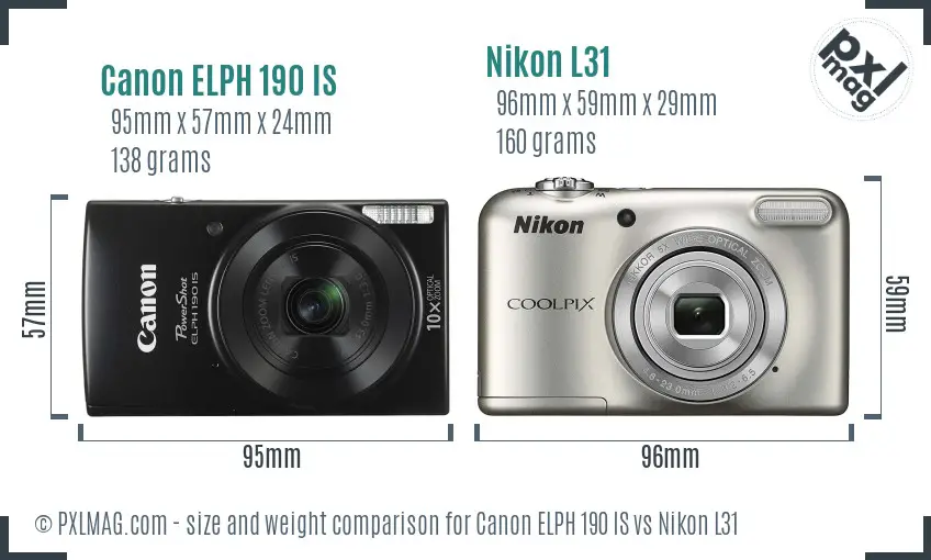 Canon ELPH 190 IS vs Nikon L31 size comparison
