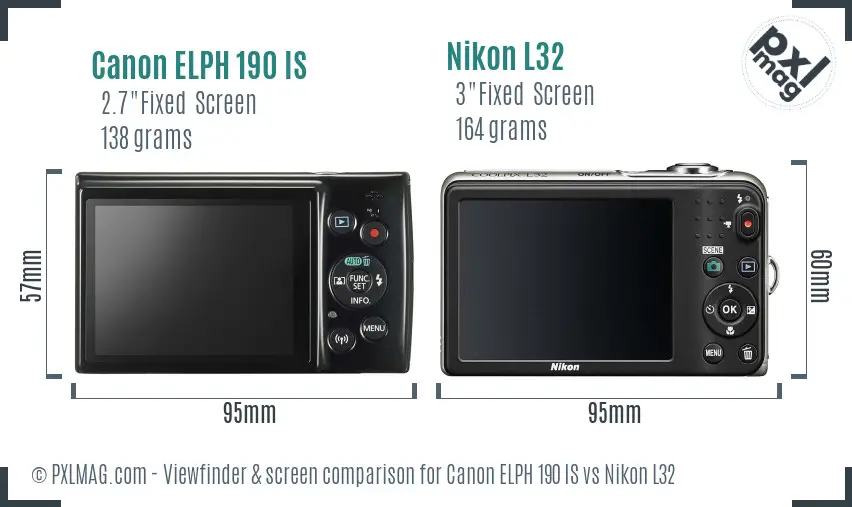 Canon ELPH 190 IS vs Nikon L32 Screen and Viewfinder comparison
