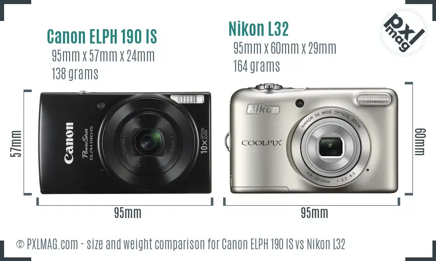 Canon ELPH 190 IS vs Nikon L32 size comparison