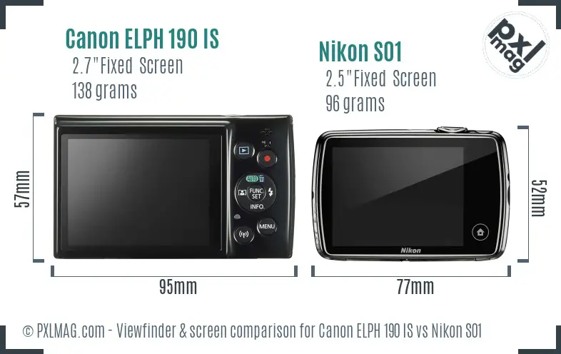 Canon ELPH 190 IS vs Nikon S01 Screen and Viewfinder comparison