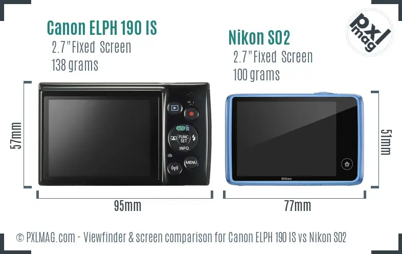 Canon ELPH 190 IS vs Nikon S02 Screen and Viewfinder comparison