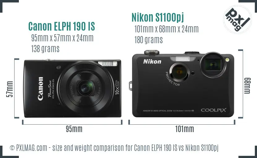 Canon ELPH 190 IS vs Nikon S1100pj size comparison