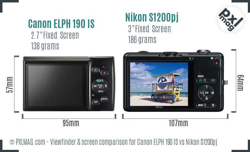Canon ELPH 190 IS vs Nikon S1200pj Screen and Viewfinder comparison