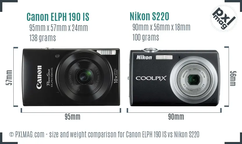 Canon ELPH 190 IS vs Nikon S220 size comparison