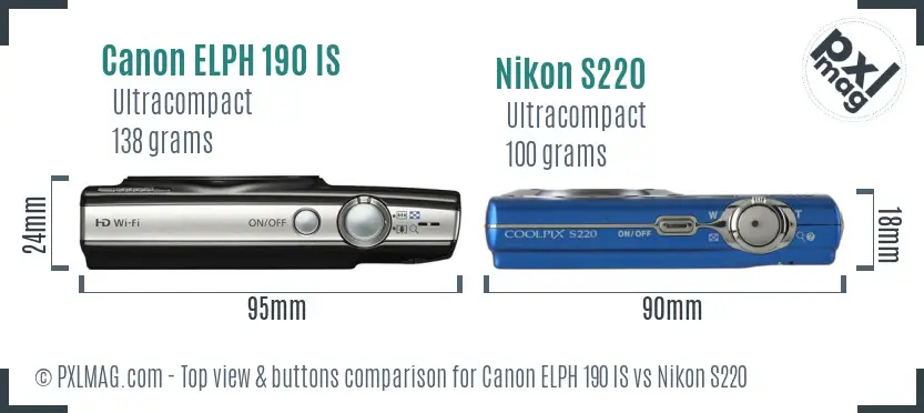 Canon ELPH 190 IS vs Nikon S220 top view buttons comparison