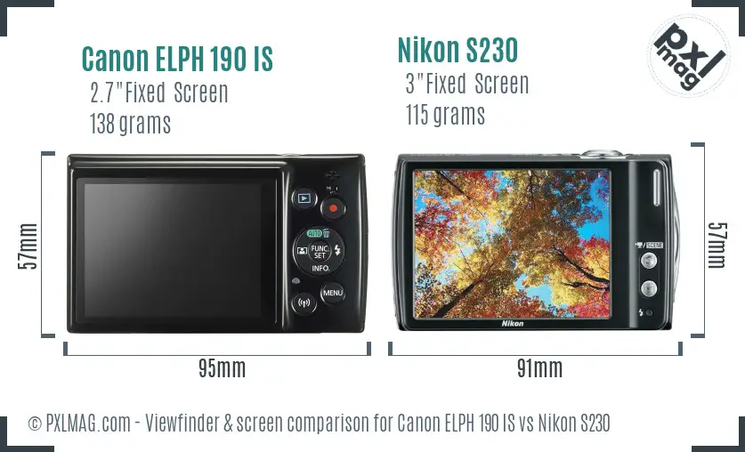 Canon ELPH 190 IS vs Nikon S230 Screen and Viewfinder comparison Canon ELPH 190 IS vs Nikon S230 Screen and Viewfinder comparison