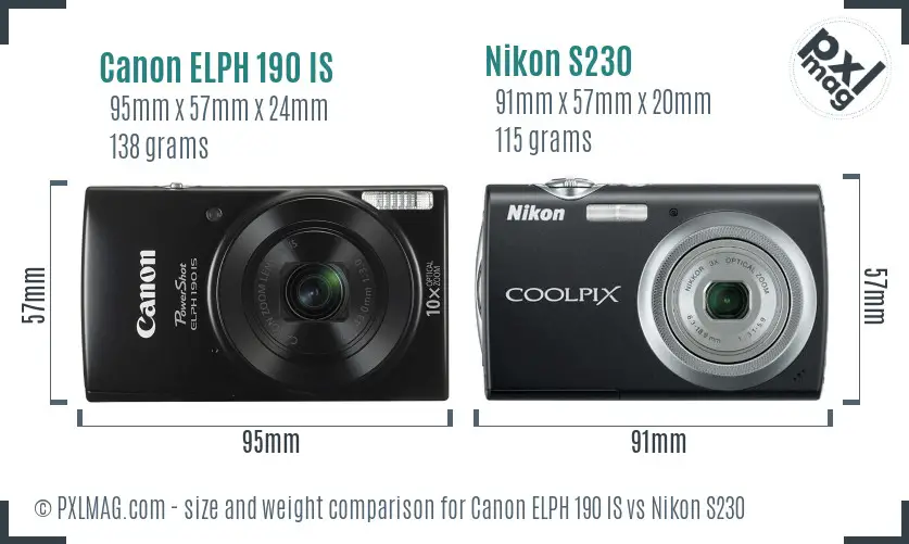 Canon ELPH 190 IS vs Nikon S230 size comparison Canon ELPH 190 IS vs Nikon S230 size comparison