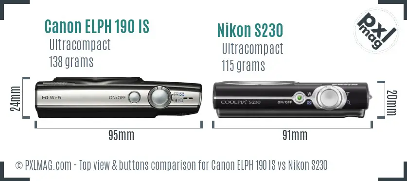 Canon ELPH 190 IS vs Nikon S230 top view buttons comparison Canon ELPH 190 IS vs Nikon S230 top view buttons comparison