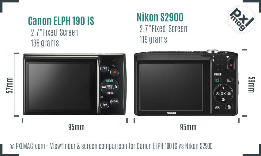 Canon ELPH 190 IS vs Nikon S2900 Screen and Viewfinder comparison