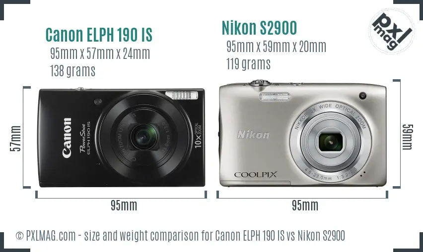 Canon ELPH 190 IS vs Nikon S2900 size comparison
