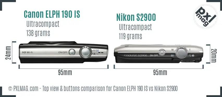 Canon ELPH 190 IS vs Nikon S2900 top view buttons comparison