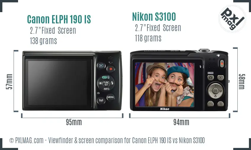 Canon ELPH 190 IS vs Nikon S3100 Screen and Viewfinder comparison