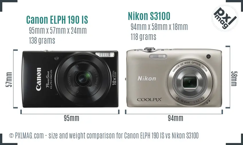 Canon ELPH 190 IS vs Nikon S3100 size comparison