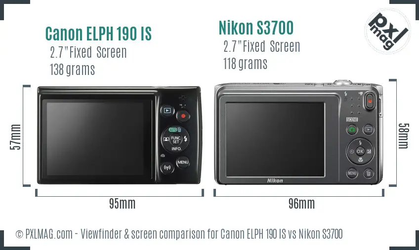 Canon ELPH 190 IS vs Nikon S3700 Screen and Viewfinder comparison