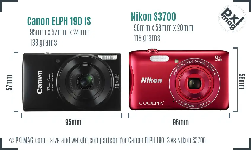 Canon ELPH 190 IS vs Nikon S3700 size comparison