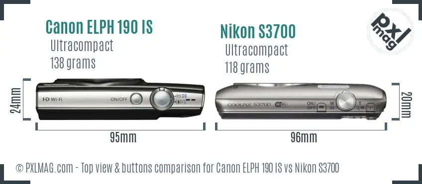 Canon ELPH 190 IS vs Nikon S3700 top view buttons comparison
