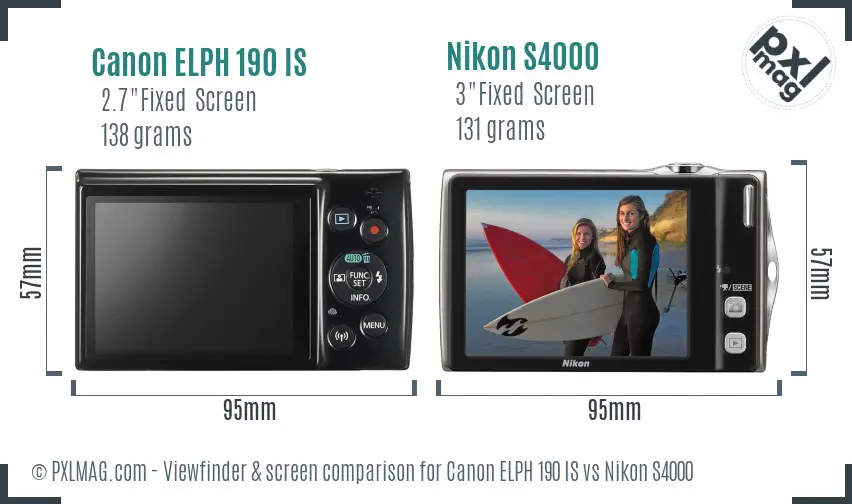 Canon ELPH 190 IS vs Nikon S4000 Screen and Viewfinder comparison