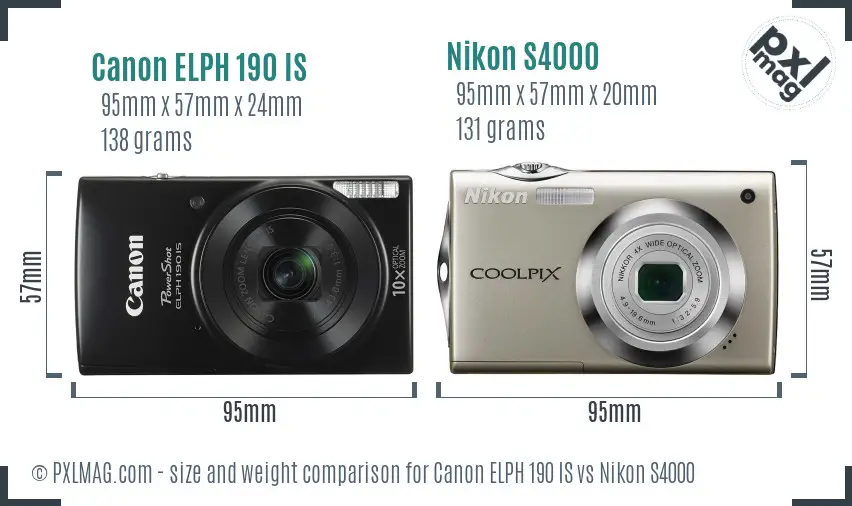 Canon ELPH 190 IS vs Nikon S4000 size comparison Canon ELPH 190 IS vs Nikon S4000 size comparison